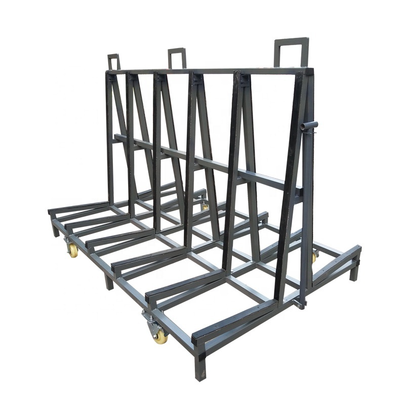 Stable and unshakable 2.3m heavy glass transport rack with featured wheels