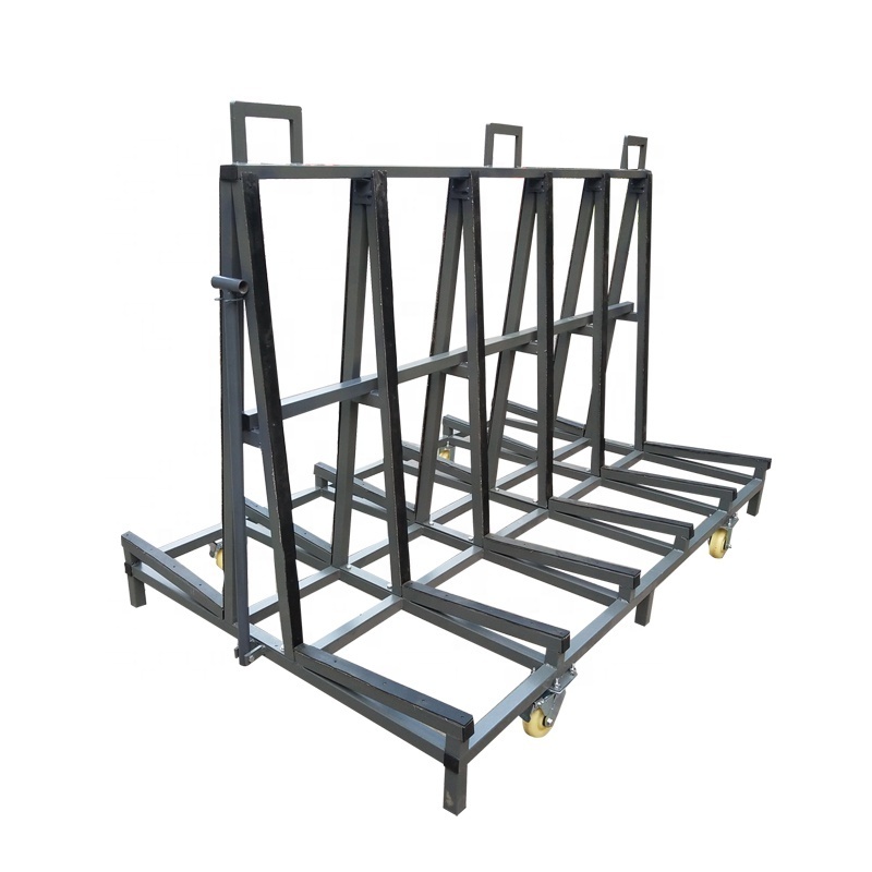 Stable and unshakable 2.3m heavy glass transport rack with featured wheels