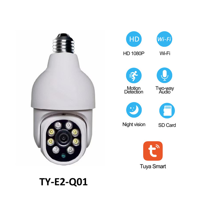 Wireless Security CCTV Camera E27 Led Bulb Lamp Holder with Monitor Tuya App for Outdoor and Indoor