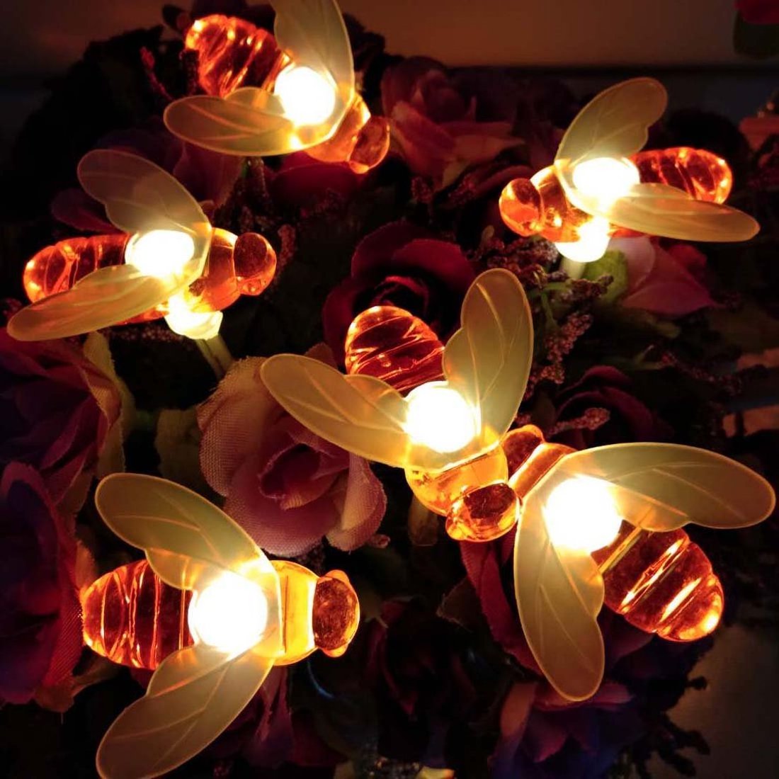 Factory wholesale waterproof outdoor 5 meter 20 led solar honey bee string lights in warm white color