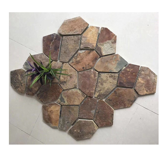 flagstone mesh mosaic rusty slate tiles paver