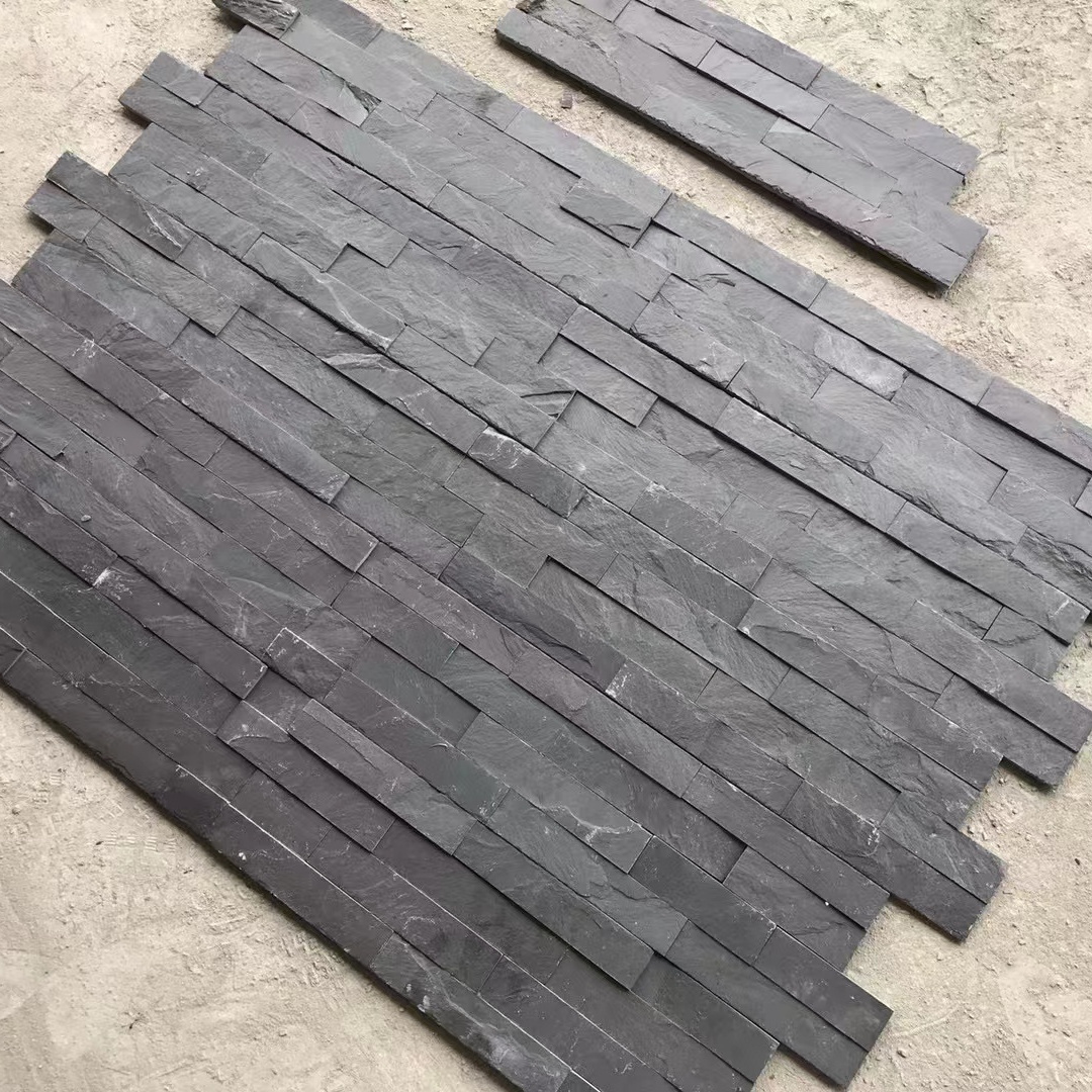 Black slate culture stone cladding exterior wall panel