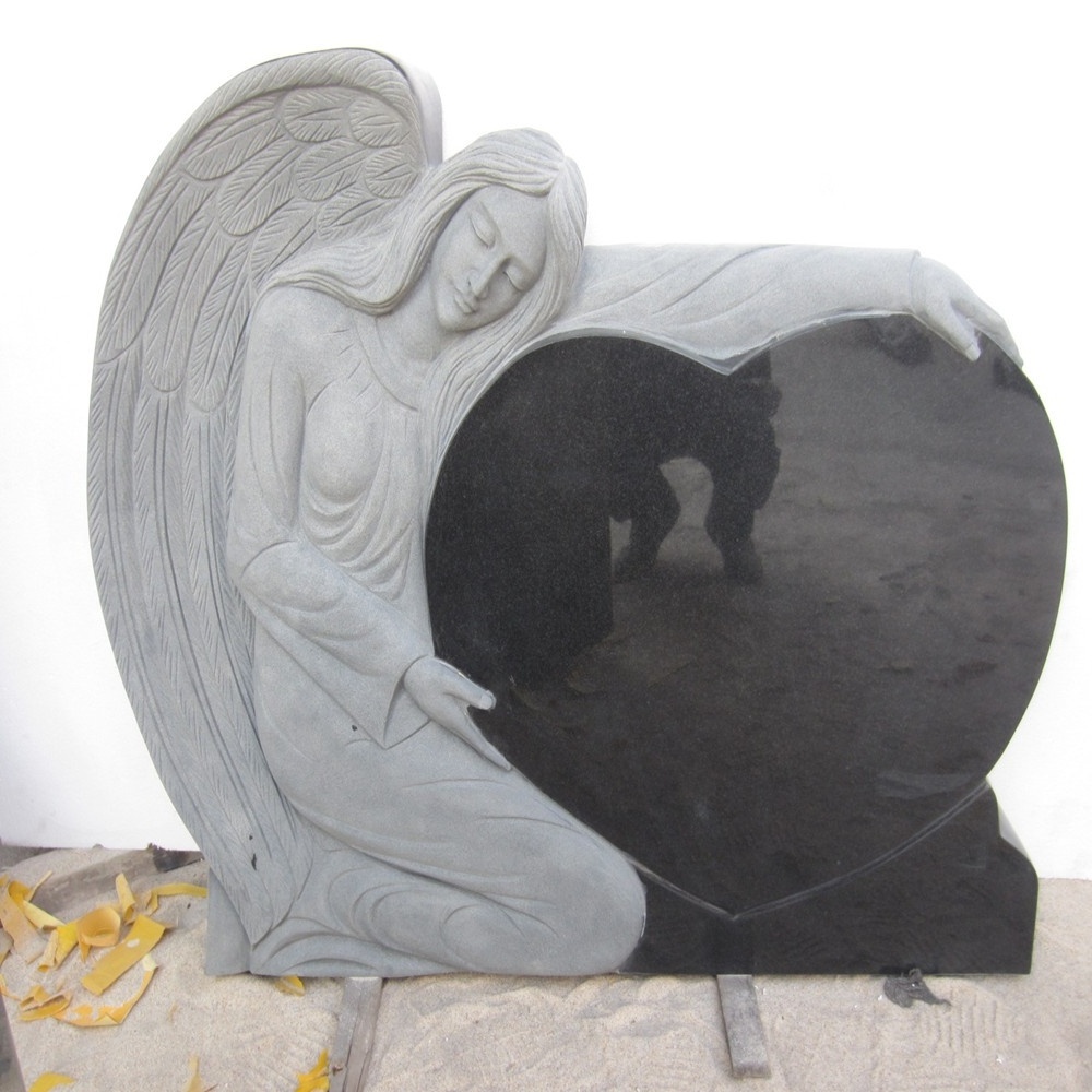 Heart shaped black granite monument headstones tombstone for graves