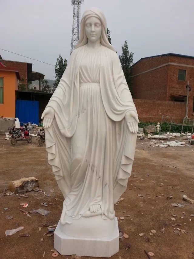 High polished life size white Marble Virgin Mary statue