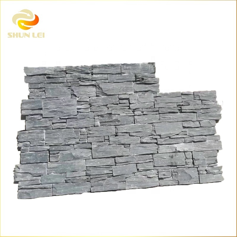 Slate Natural Stone Culture Stone Wall Cladding Veneer Ledge Panel Stacked Back With Cement