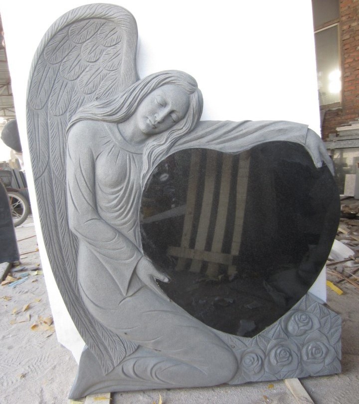 Heart shaped black granite monument headstones tombstone for graves