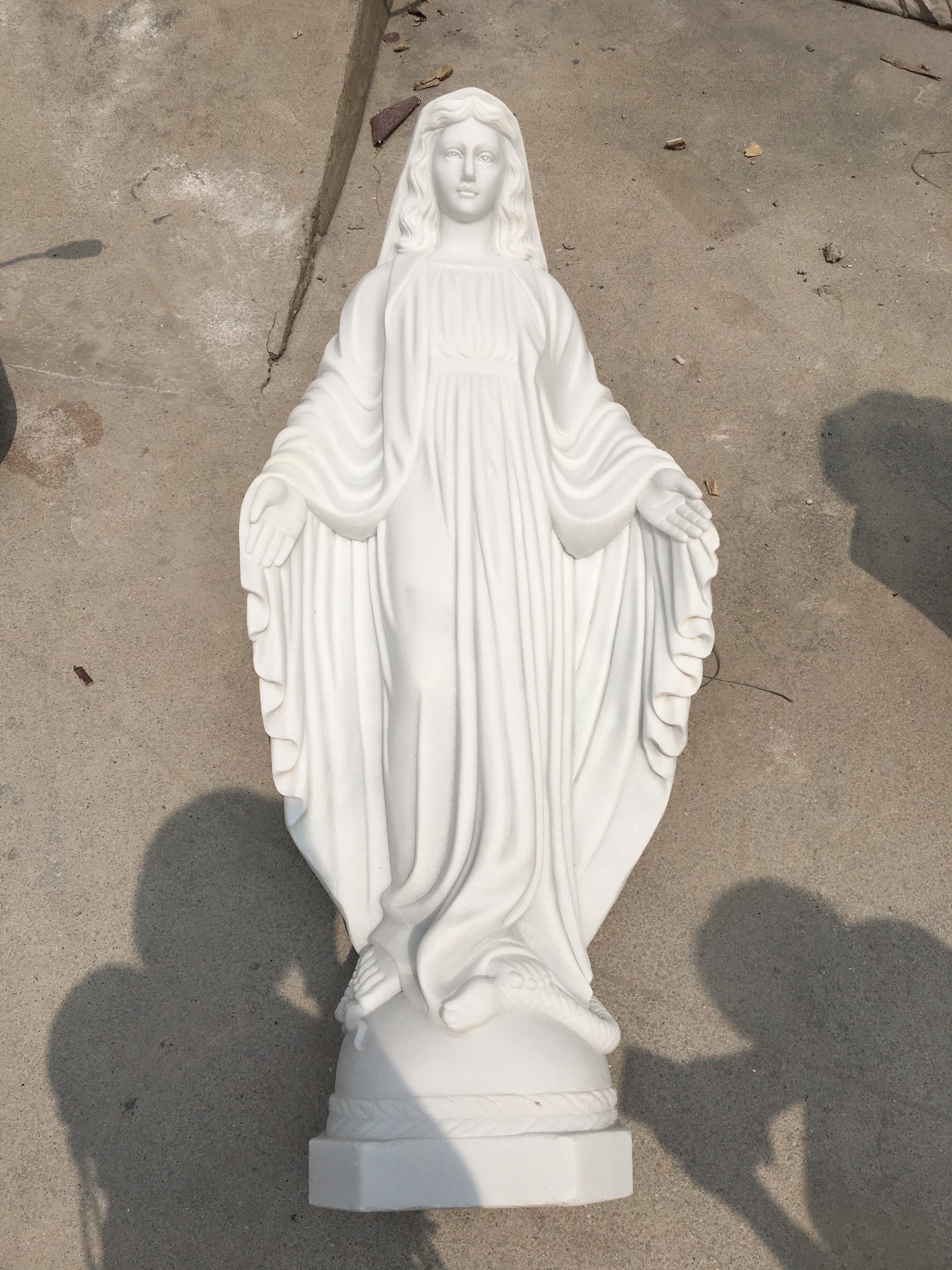 High polished life size white Marble Virgin Mary statue