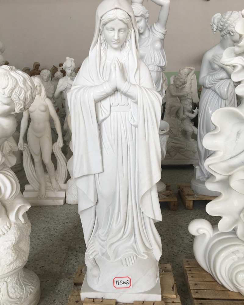 High polished life size white Marble Virgin Mary statue