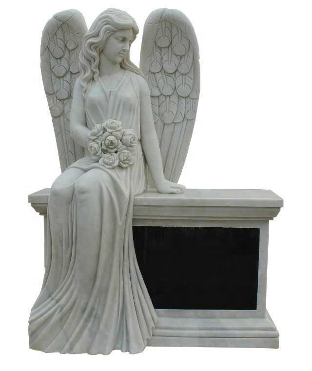 monument customized style natural marble stone angle sculpture  stone tombstone/angel headstones