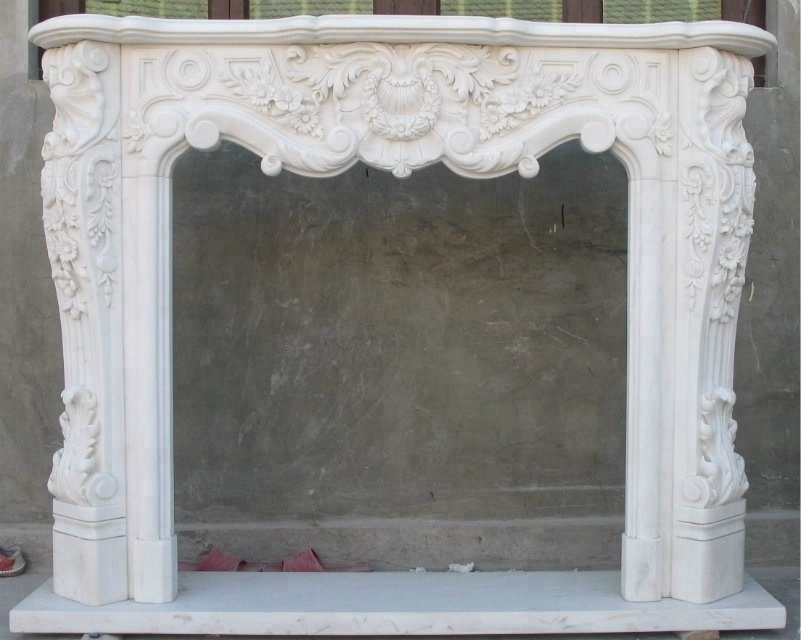 Pure White Marble Sculptured Decoration Fireplace