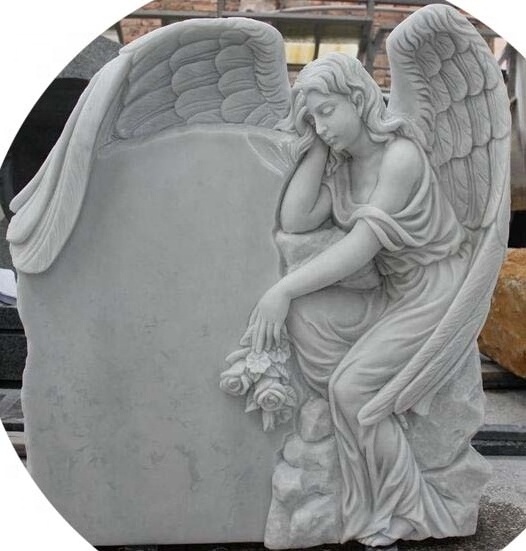 monument customized style natural marble stone angle sculpture  stone tombstone/angel headstones