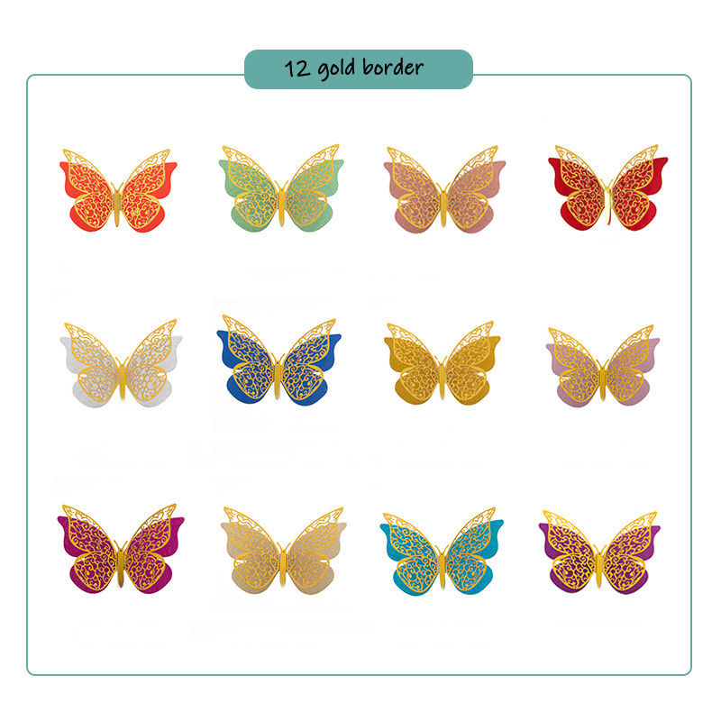 3D Butterfly Wall Decor Gold Butterfly Decorations for Birthday Party Cake Decorations Removable Stickers