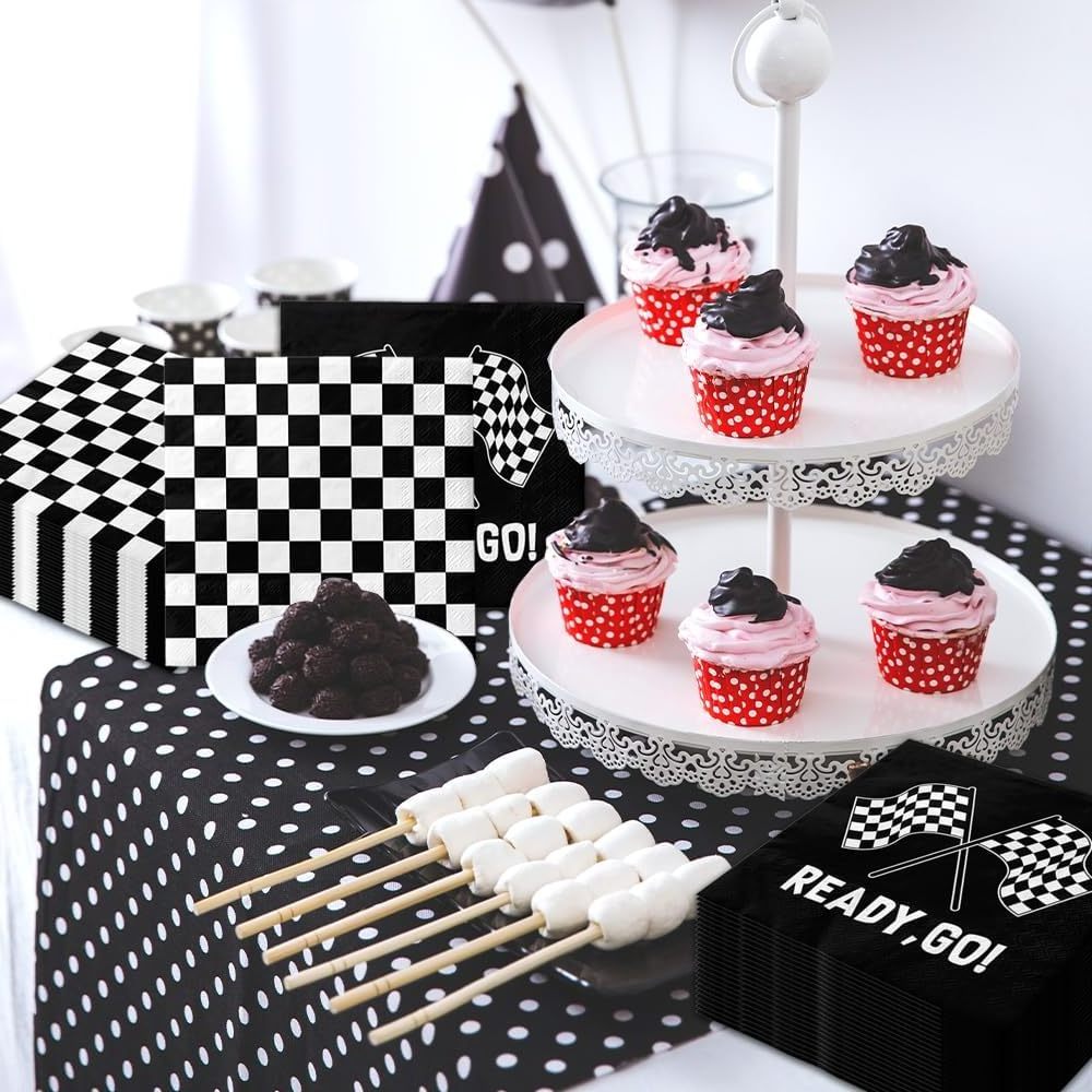 Race Car Checkered Flag Napkins Racing Party Napkins Black and White Dessert Paper Napkins for Baby Shower Party Decorations