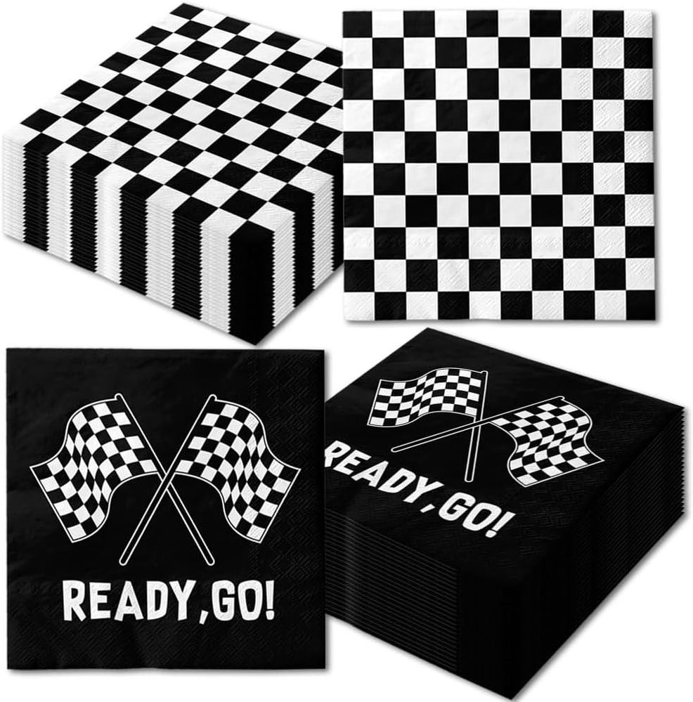 Race Car Checkered Flag Napkins Racing Party Napkins Black and White Dessert Paper Napkins for Baby Shower Party Decorations