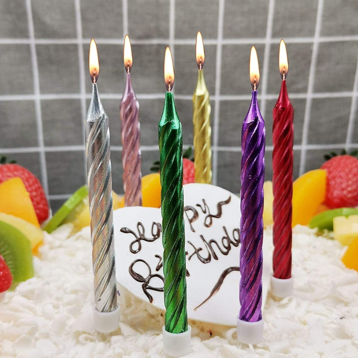 Global Shunli Birthday Cake Candles Happy Birthday Candles Spiral Candles Pink, Silver, Gold, red, Purple, Green