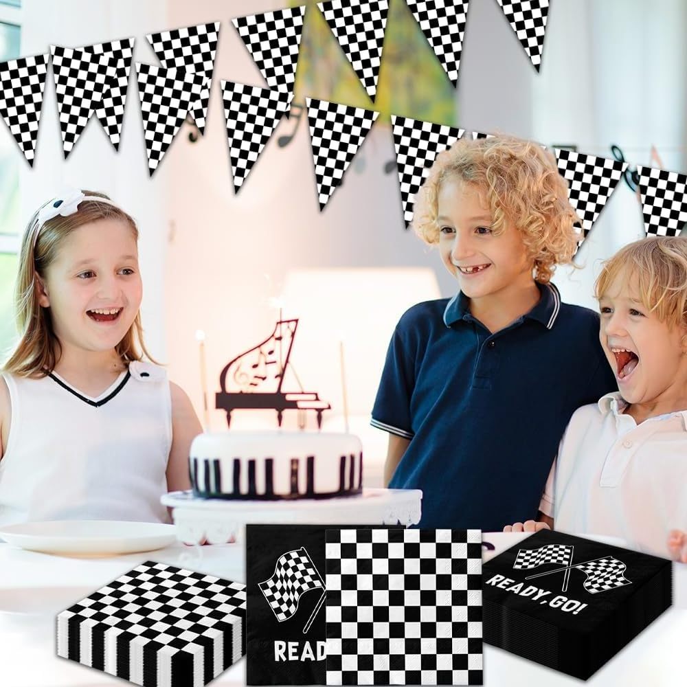 Race Car Checkered Flag Napkins Racing Party Napkins Black and White Dessert Paper Napkins for Baby Shower Party Decorations