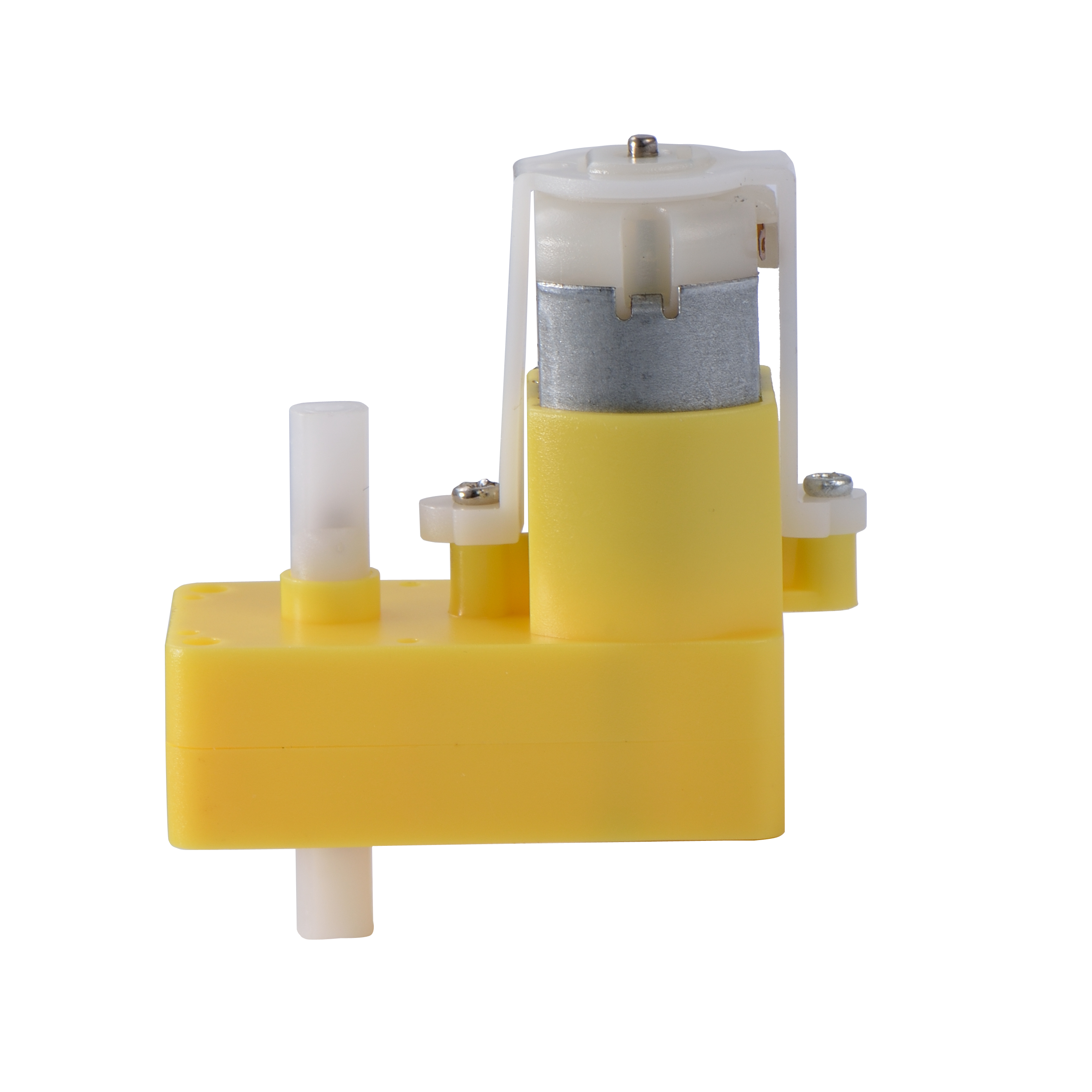 Yellow dc gear motor with plastic wheels of toy car