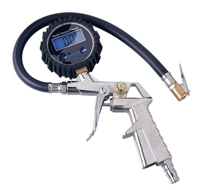 Heavy duty Dial car tire inflator gun gauge With Flexible Hose tyre pressure test gauge for car