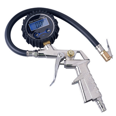 Heavy duty Dial car tire inflator gun gauge With Flexible Hose tyre pressure test gauge for car