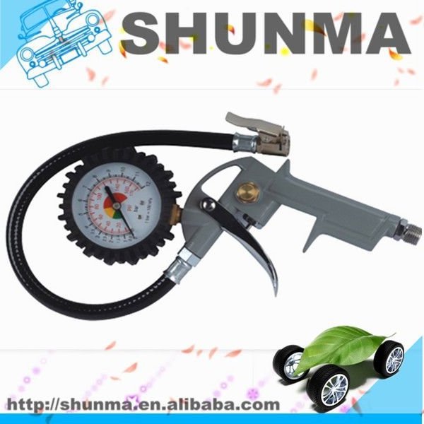 Heavy duty Dial car tire inflator gun gauge With Flexible Hose tyre pressure test gauge for car