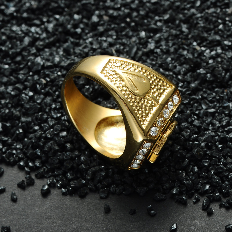 Master Freemason Masonic Signet Rings Stainless Steel Iced Out Crystal Bling Gold Ring for Men Hip Hop Jewelry