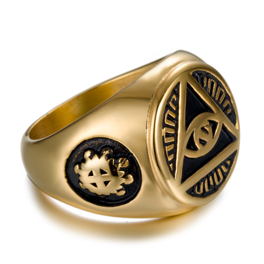 Gold plated High grade Mens Illuminati The All-seeing-eye illunati pyramid/eye symbol Stainless steel casting ring