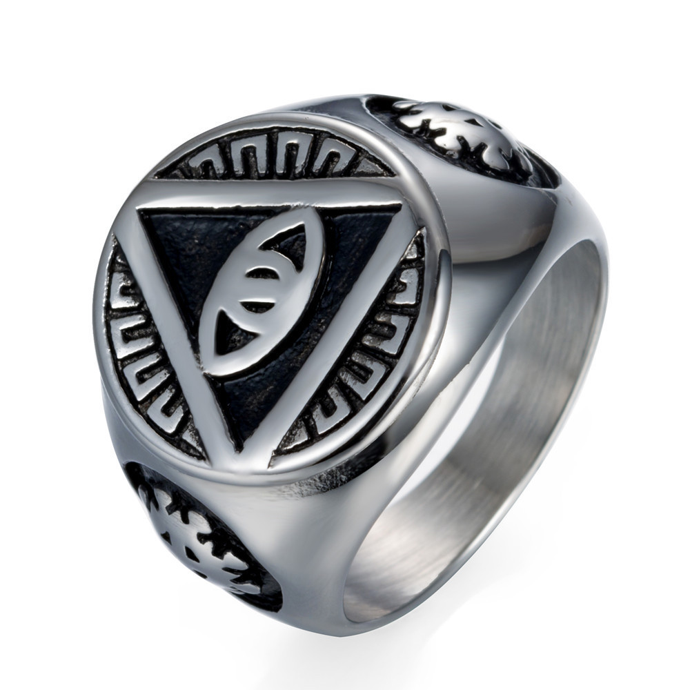 Gold plated High grade Mens Illuminati The All-seeing-eye illunati pyramid/eye symbol Stainless steel casting ring