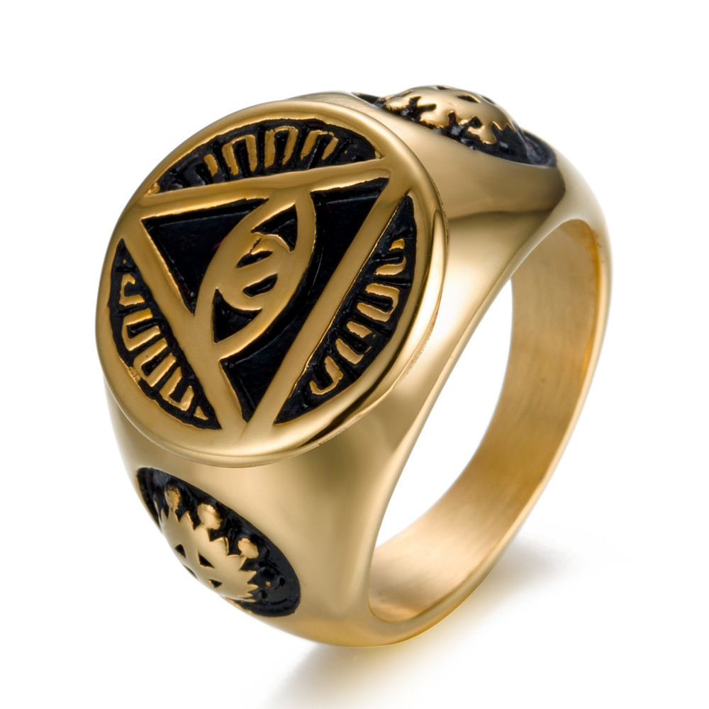 Gold plated High grade Mens Illuminati The All-seeing-eye illunati pyramid/eye symbol Stainless steel casting ring