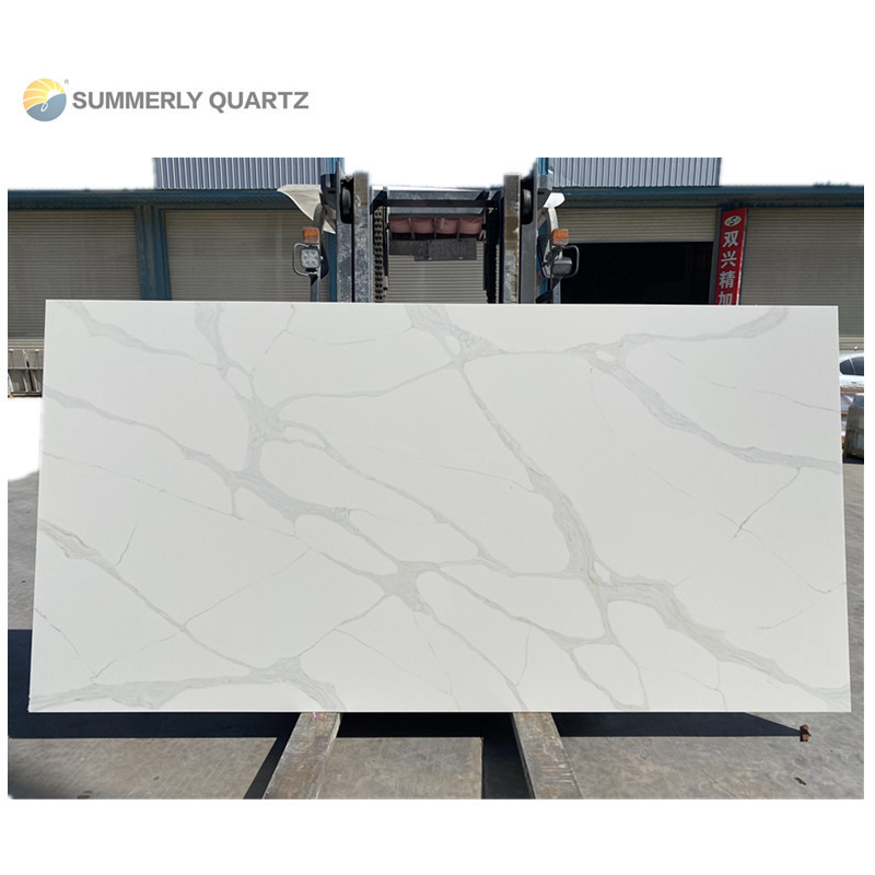 Low Silica Carrara Gold artificial stone with black and gold veins high quality kitchen countertop quartz slab