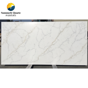 Low Silica Carrara Gold artificial stone with black and gold veins high quality kitchen countertop quartz slab