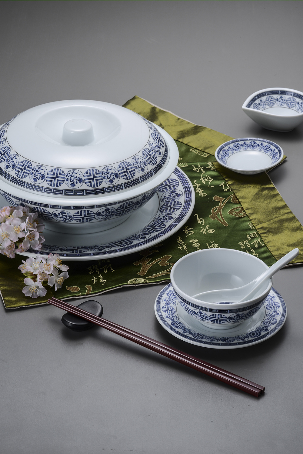 Chinese restaurant must have melamine soup bowl with lid oriental element design melamine soup bowl with lid