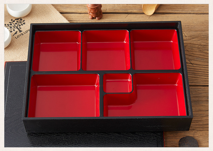 Traditional Sushi Box With Lid 6 Compartment Food Container Lunch Japanese Bento Box