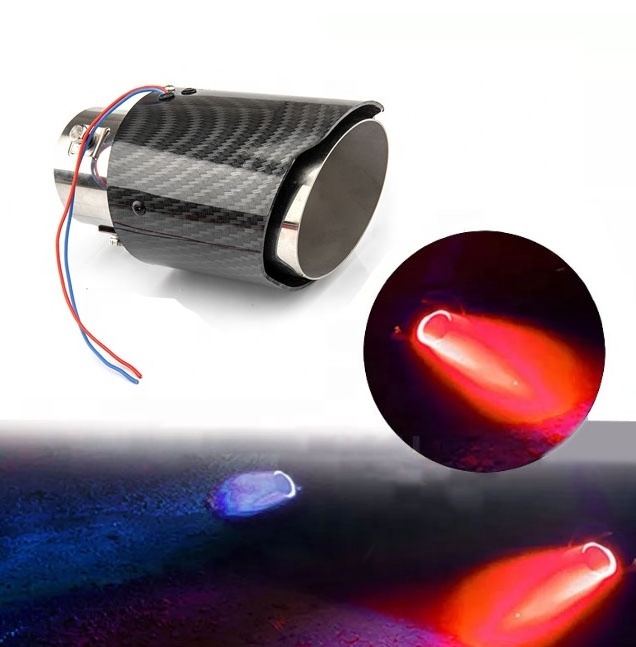 Universal carbon fiber Refit Outlet Straight Throat Red Blue Light  LED Automobile Exhaust Pipe with LED Light