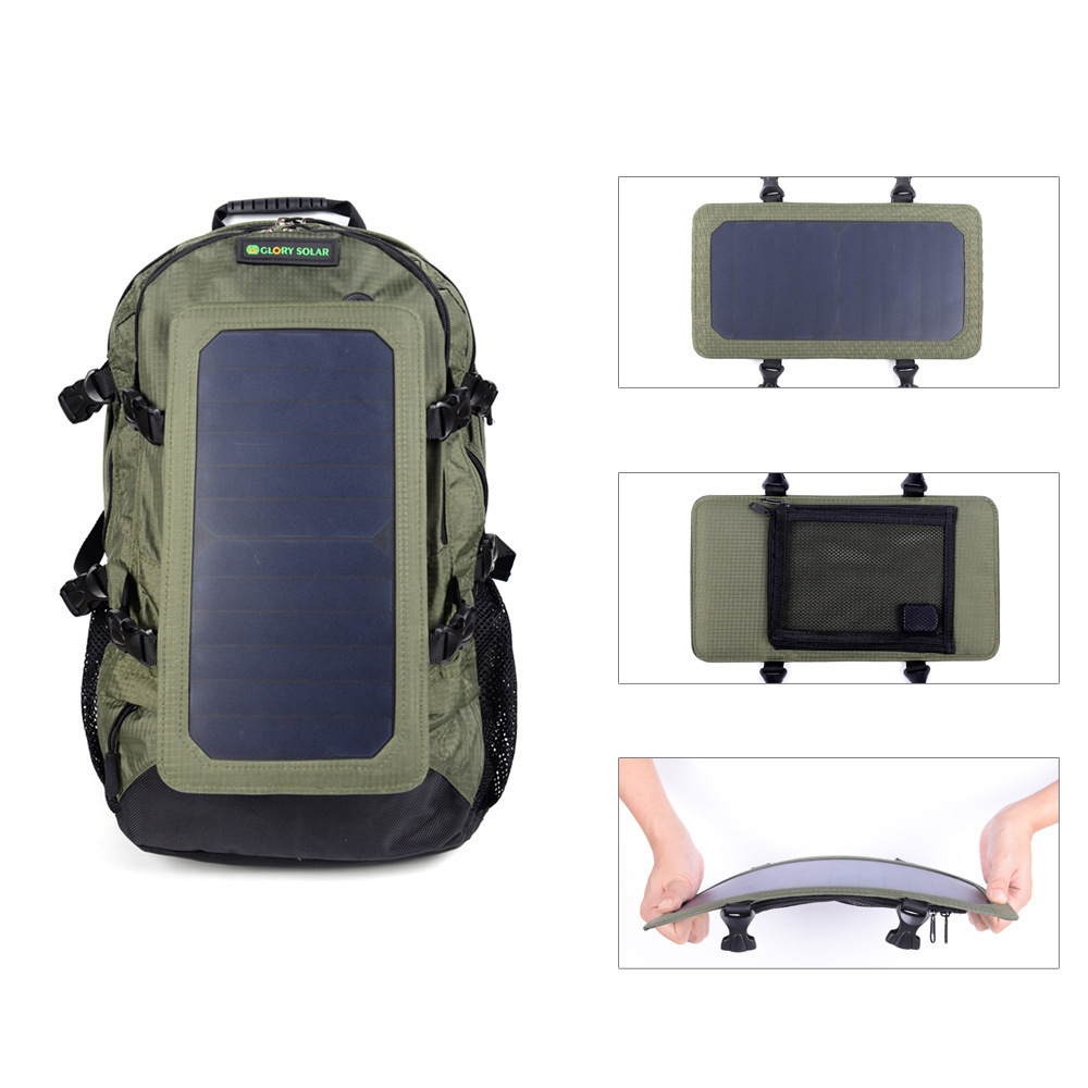 6.5W solar travel hiking bagpack removable solar panel power backpacks