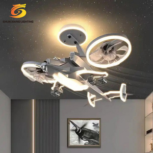 Decoration Cartoon Helicopter Remote Control  Modern Smart remote control designer helicopter Led Aircraft Ceiling Fan ForChildr