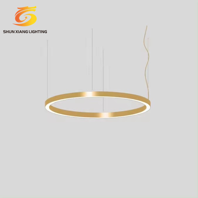 Handing Led Lights Ring Aluminium Alloy Gold Round Entryway Modern Chandelier For Lobby