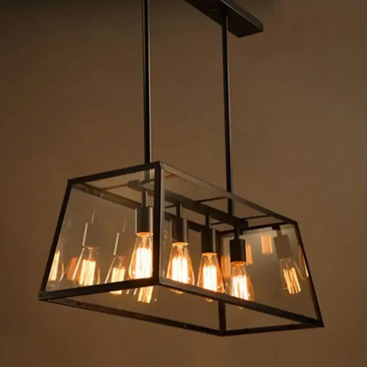 Pendant Lighting Glass Shade Chandelier Iron Rectangle Pendant Lamp Kitchen Island Black 60 Restaurant 20 Contemporary 45 50000