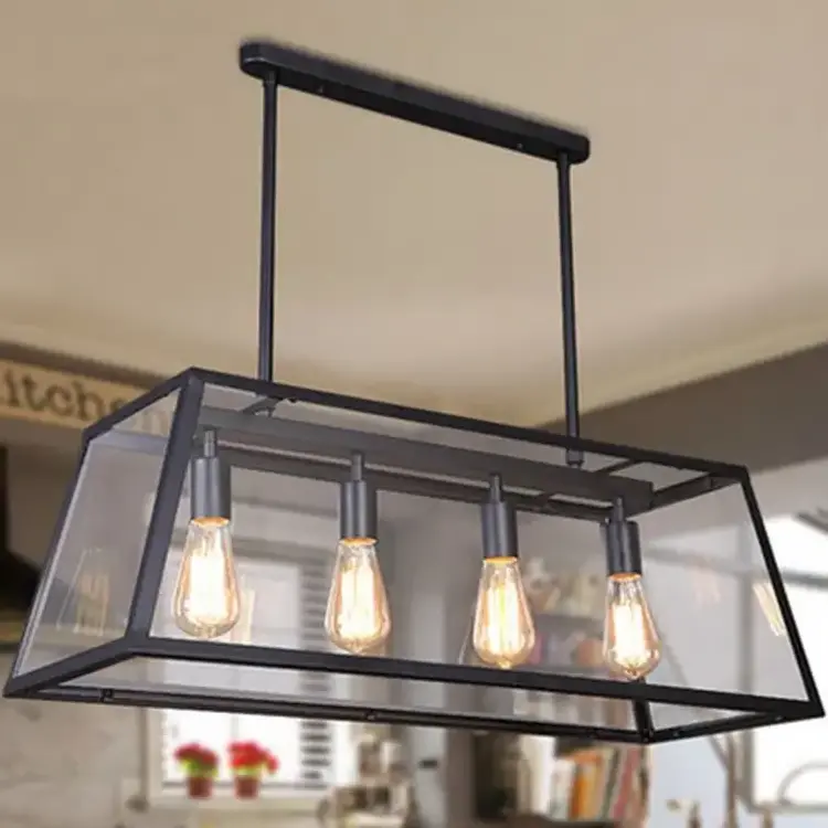 Pendant Lighting Glass Shade Chandelier Iron Rectangle Pendant Lamp Kitchen Island Black 60 Restaurant 20 Contemporary 45 50000