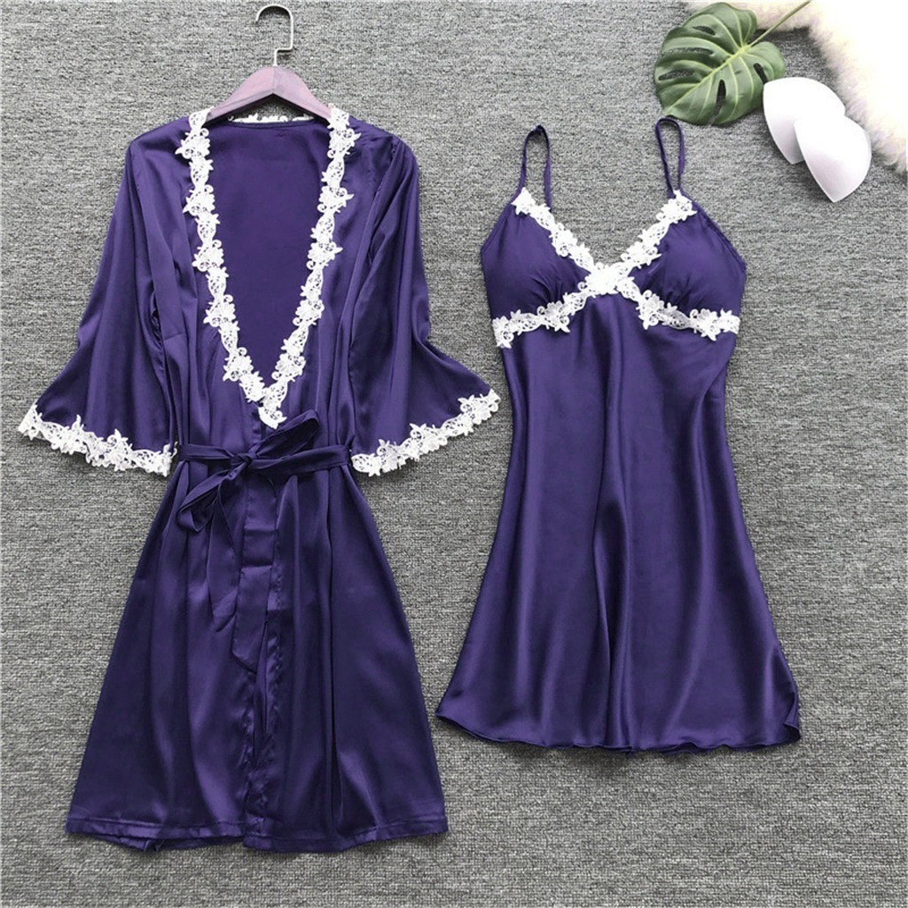 Custom Wholesale Sexy Pajamas Plus Size Silk Woman Sleepwear Robes 5 Set Satin Robe