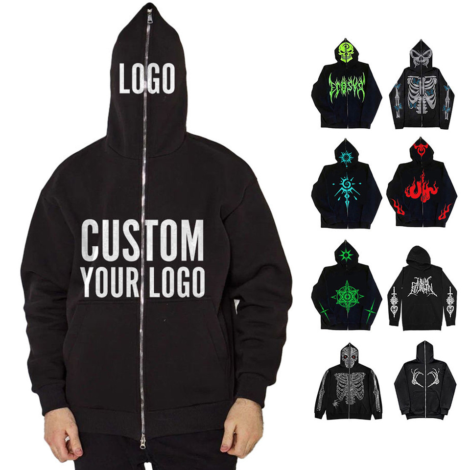 Plus Size Unisex Heavyweight 500gsm Plain Streetwear Rhinestone Full Zip Up Hoodies for Men