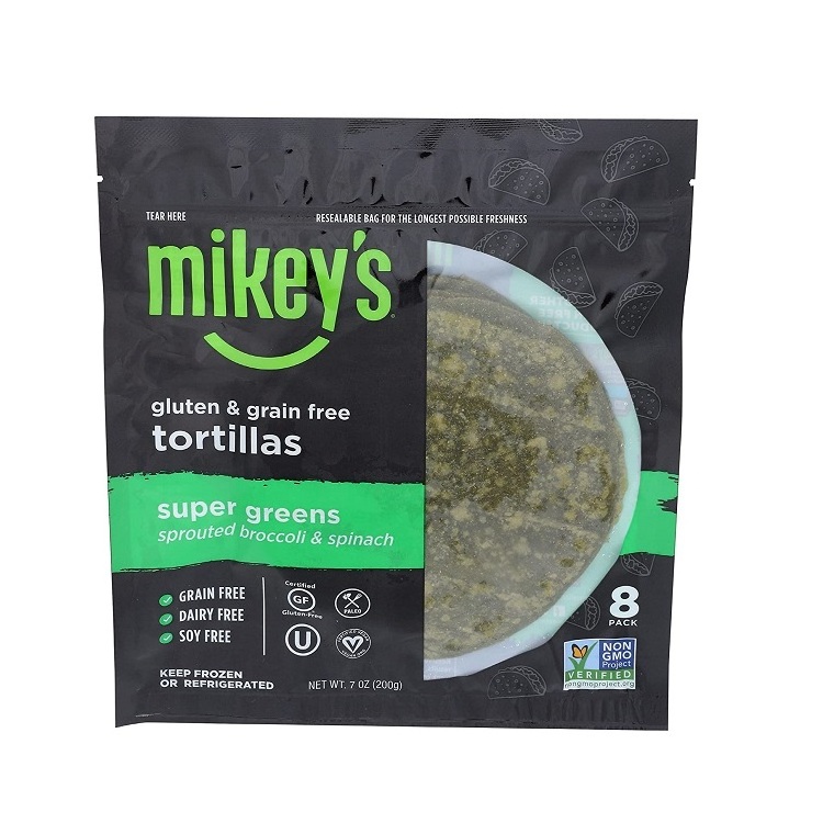 Laminated plastic material printed tortilla packaging with zipper lock clear window