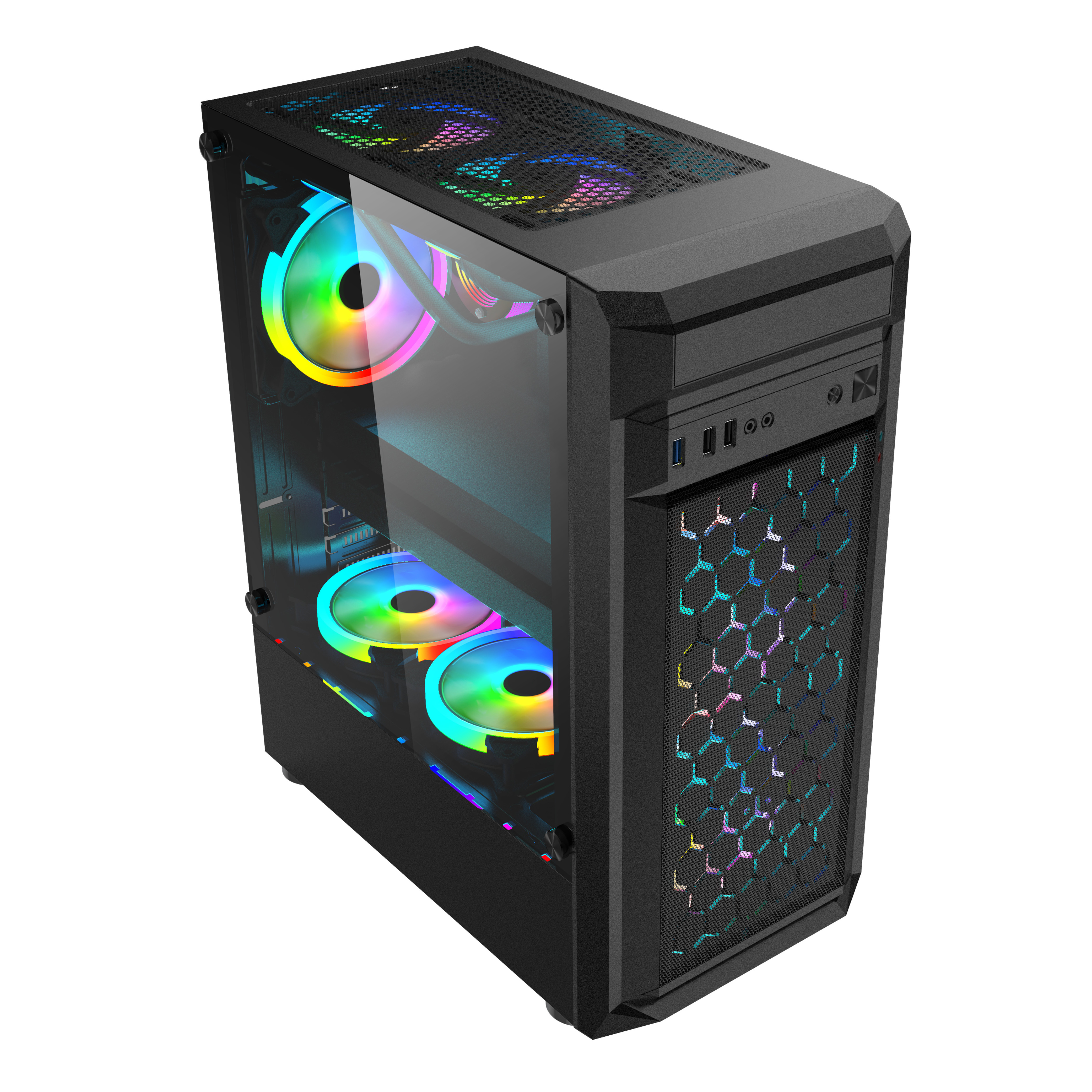 middle size Cabinet computer case ATX case computer square pc gaming Full Tempered Glass PC case