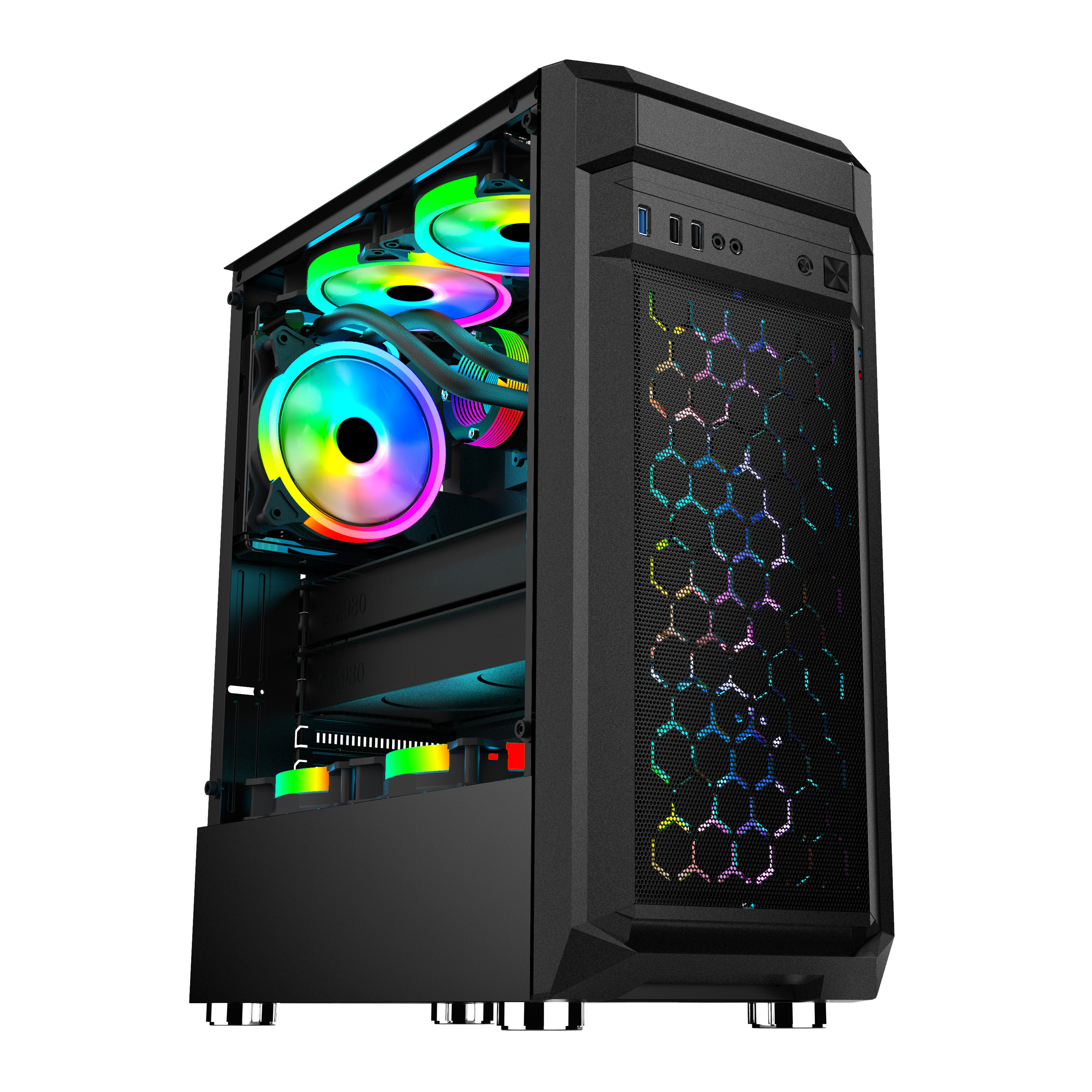 middle size Cabinet computer case ATX case computer square pc gaming Full Tempered Glass PC case