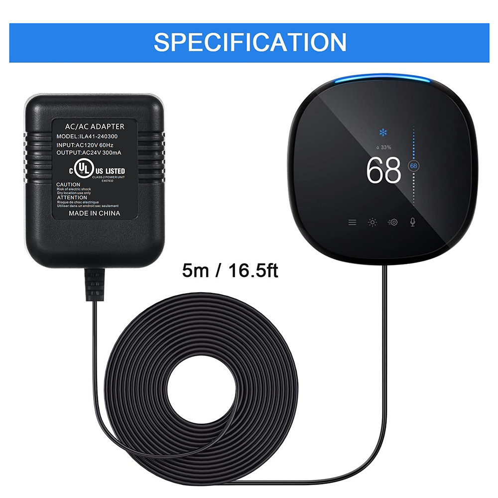 AC 24 Volt Transformer C Wire Adapter Thermostats Power Supply Compatible with Ecobee Nest and Honeywell Smart WiFi Thermostat