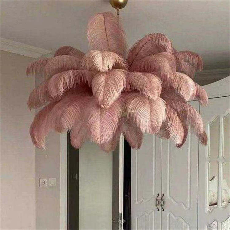 Modern luxury hanging pendant lamp black white pink ostrich large feather foyer chandelier light