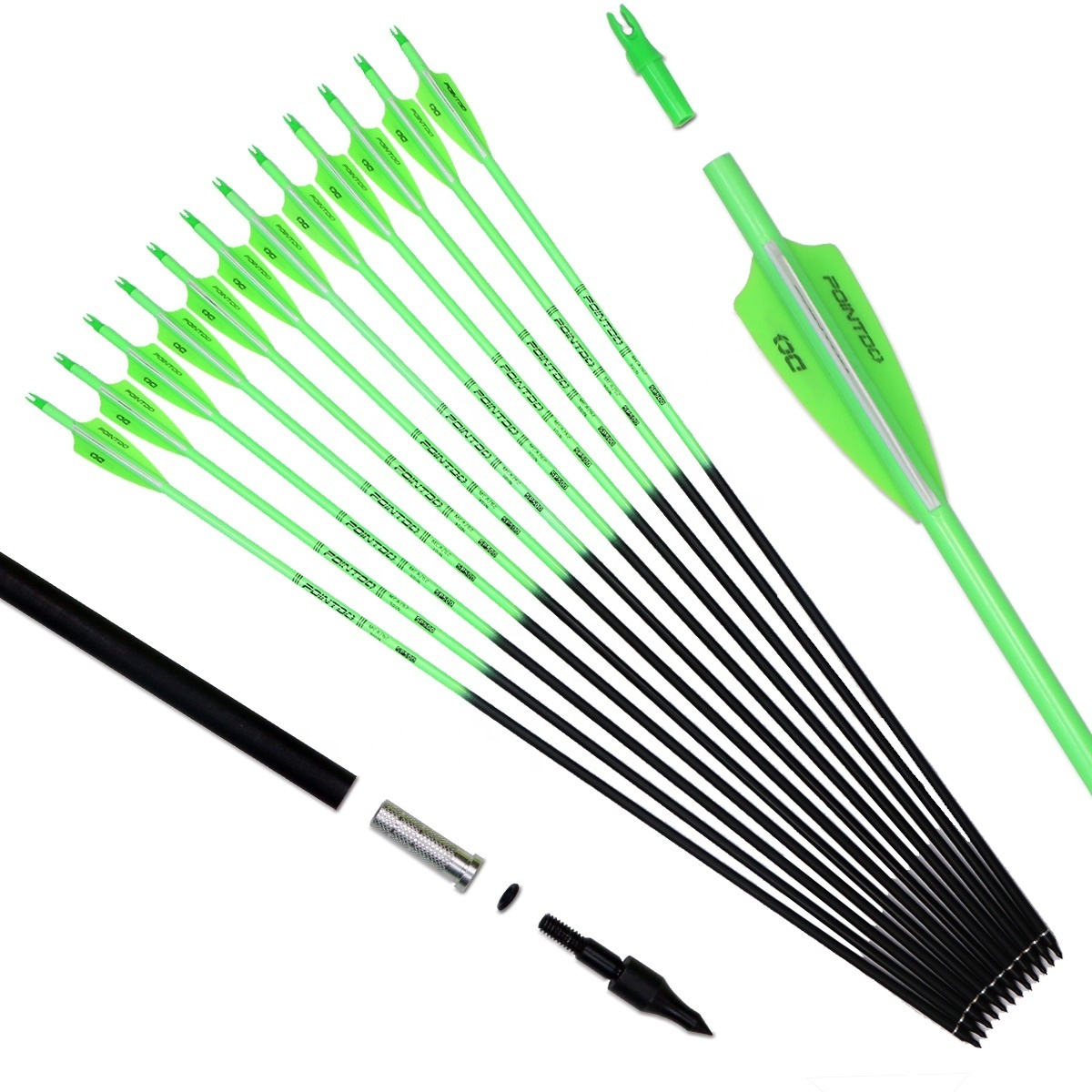 Pointdo 30inch Carbon Arrow Fluorescent Color Target Practice and Hunting Arrow for Compound and Recurve Bow with Removable Tip