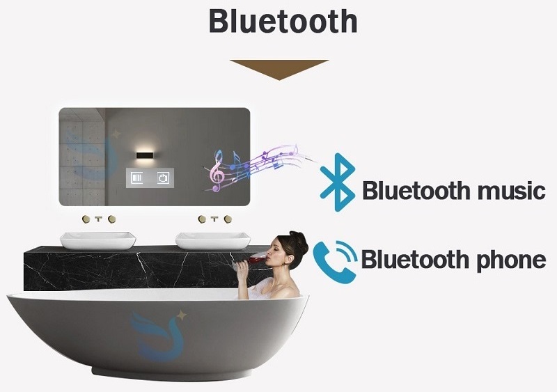 New double button Bluetooth bathroom smart touch mirror LED dimmer switch touch sensor switch With Music and anti-fog