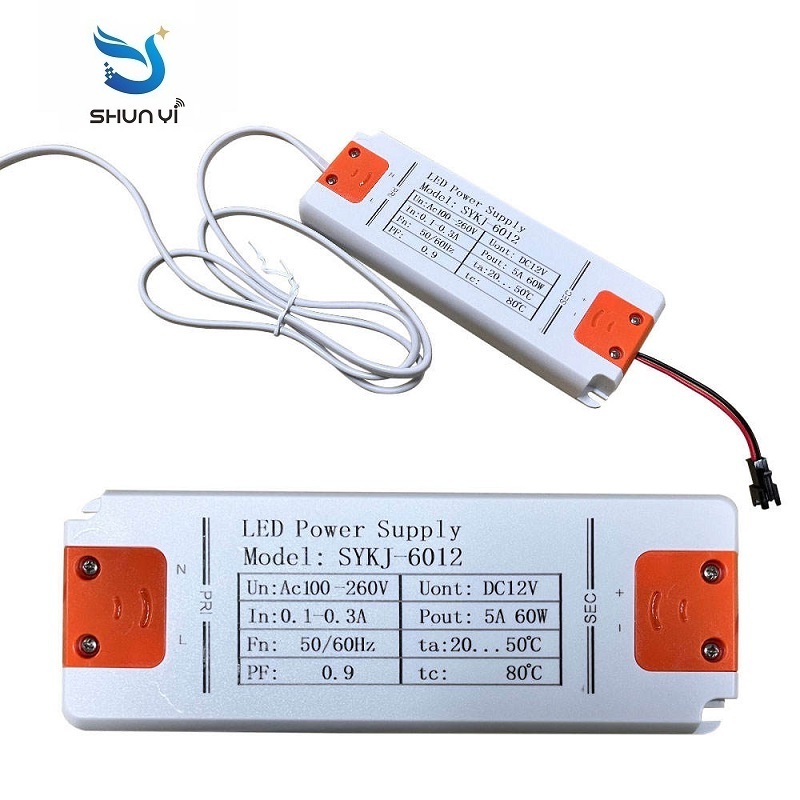 Factory custom wholesale Ultrathin Ac110-260V 12v/5A 60W LED Driver Connect  Fog Film Lighting Driver Switching Power Supply