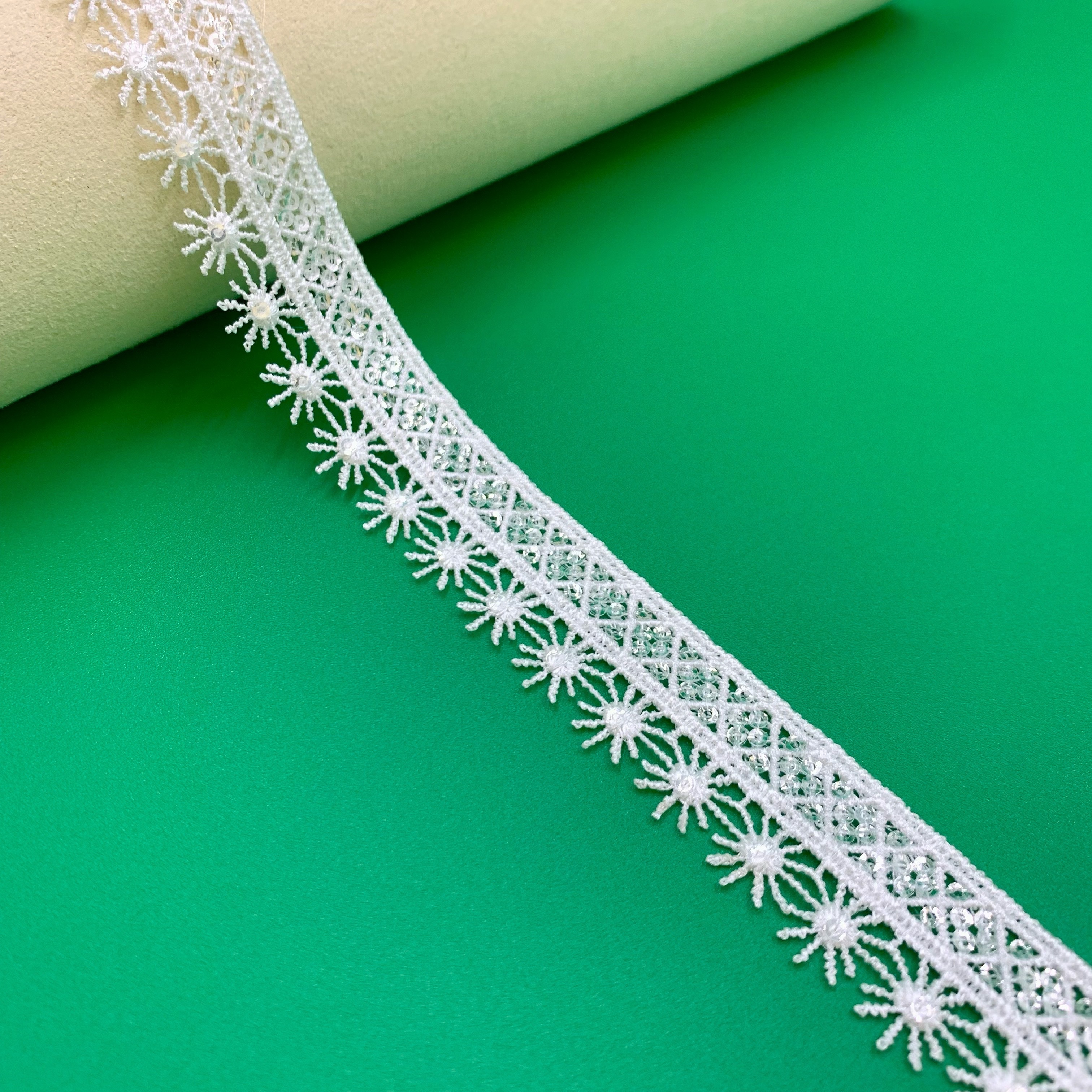 2023 Custom Wholesale Design White Shiny Milky Laces Sequin Embroidery French Mesh Lace Fabric Trim Material