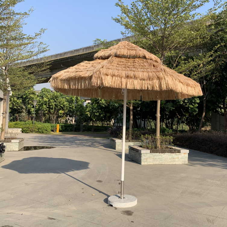 High Quality 7 FT Outdoor Parasol Raffia Beach Umbrella Thatch Roof Straw Umbrella With Tilt